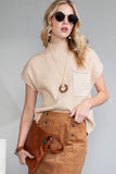 Green Pocket Ribbed Knit Short Sleeve Sweater- 9 Colors