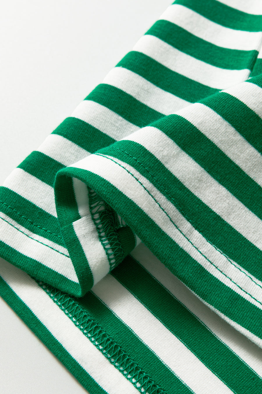 Green Striped Collared V-Neck Short Puff Sleeve Top