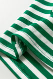 Green Striped Collared V-Neck Short Puff Sleeve Top