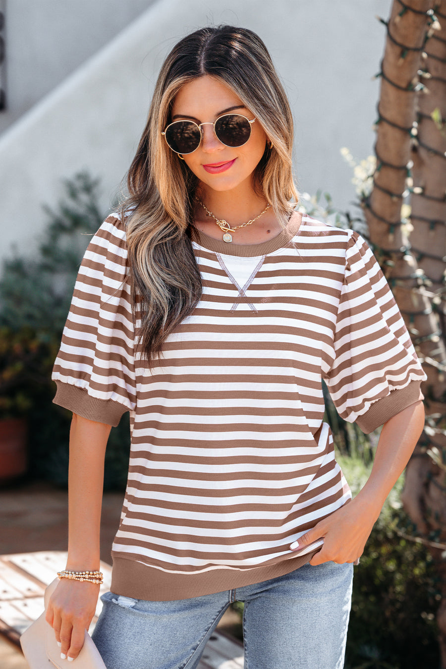 Striped Short Bubble Sleeve T-Shirt- 3 Colors