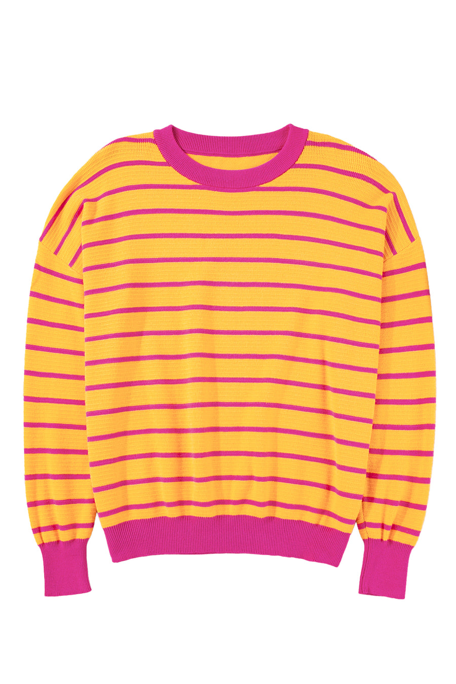 Striped Crew Neck Drop Shoulder Loose Sweater- 3 Colors