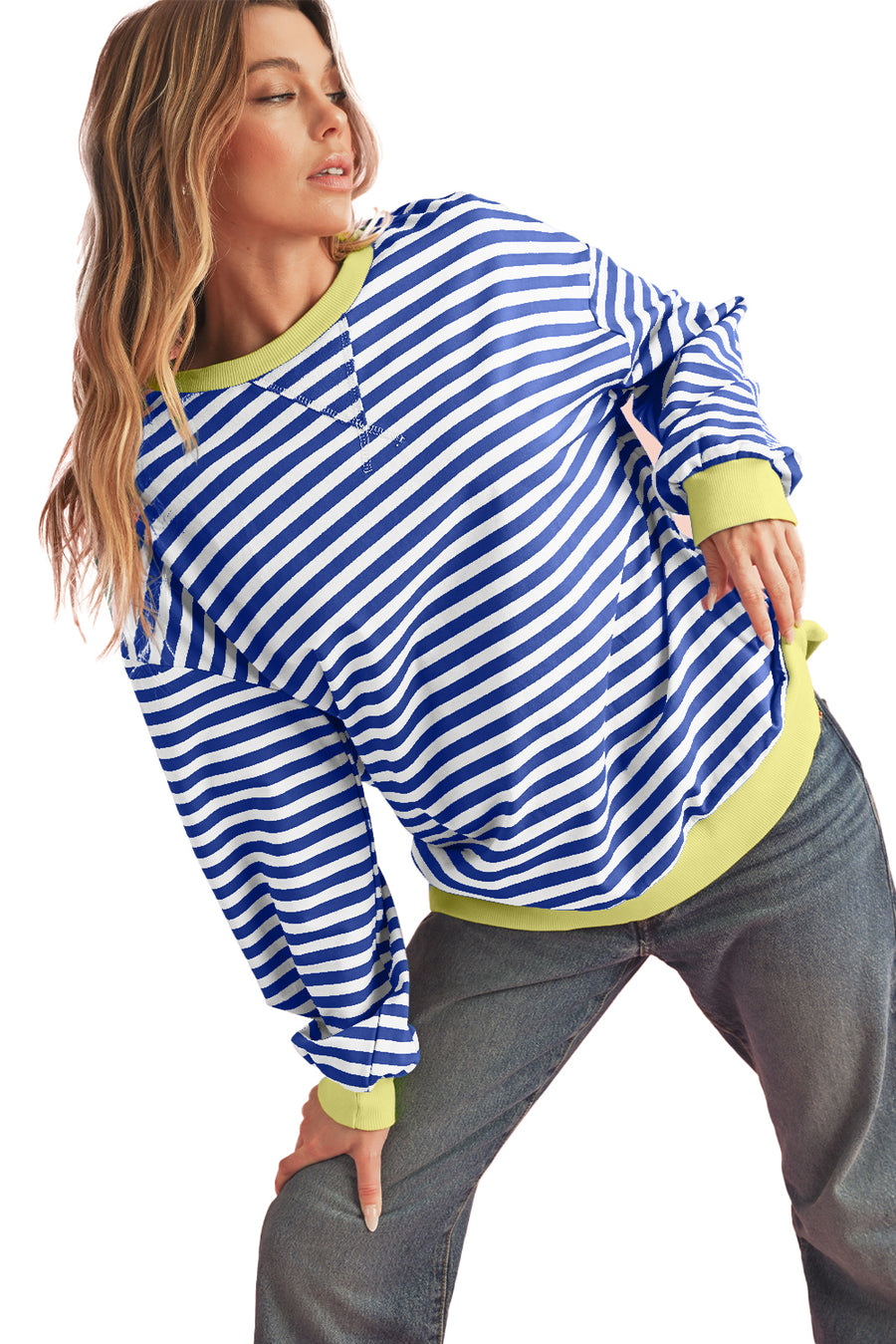 Striped Contrast Trim Oversized Sweatshirt- 4 Colors