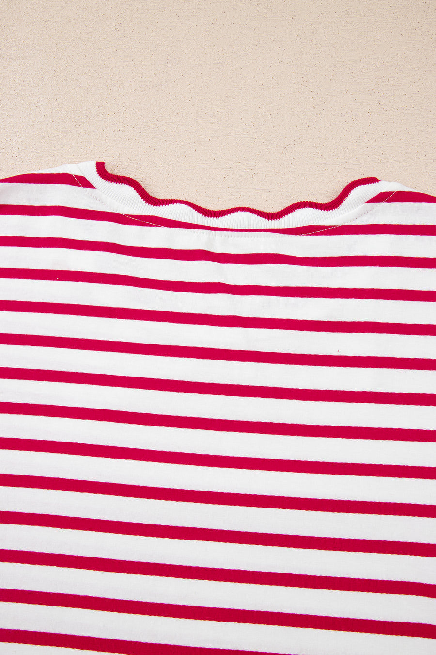 Striped Scalloped Trim Crew Neck Short Sleeve T-Shirt- 5 Colors