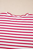 Striped Scalloped Trim Crew Neck Short Sleeve T-Shirt- 5 Colors