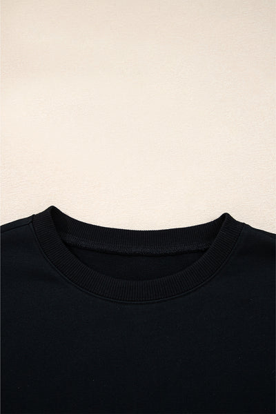 Navy Blue Preppy Striped Sleeve Loose Sweatshirt