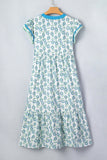 Red Cute Sunflower Printed Striped Patchwork Trim Flutter Sleeve Long Dress