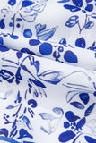 Blue Multi Floral Print Square Neck Bubble Sleeve High Waist Maxi Dress