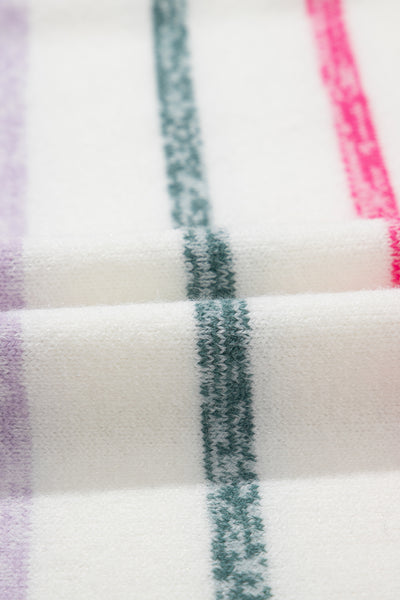 Black Colorful Striped Ribbed Trim Round Neck Sweater