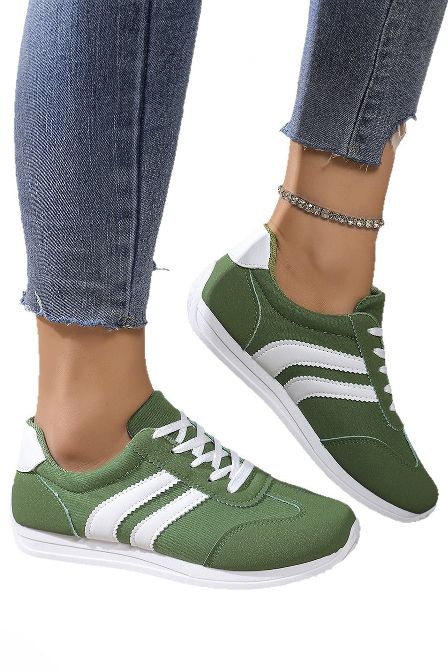 White Patchwork Breathable Lace Up Sneakers