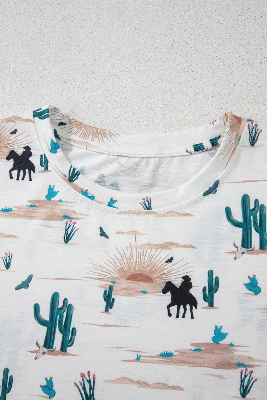 Beige Cactus Cowboy Crew Neck Short Sleeve Graphic T-Shirt