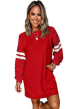 Varsity Striped Long Sleeve Loose Mini Dress with Pockets- 5 Colors