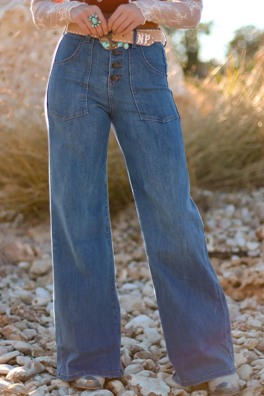 Ashleigh Blue Multi-Button High-Waist Wide Leg Jeans