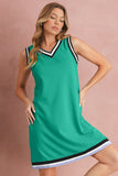 Green Contrast Trim V-Neck Sleeveless Mini Dress