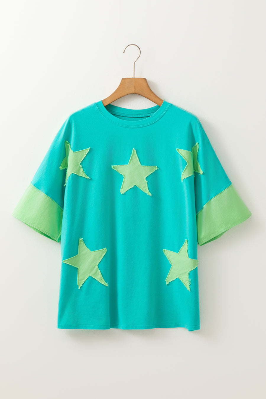 Aruba Blue & Lime Green Frayed Star Patch Oversized T-Shirt