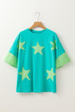 Aruba Blue & Lime Green Frayed Star Patch Oversized T-Shirt