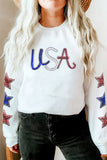 White Sequin USA Star Patch Sleeves Relaxed Fit Sweatshirt