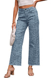 Print Frayed Edge Wide Leg High-Waist Jeans- 7 Styles