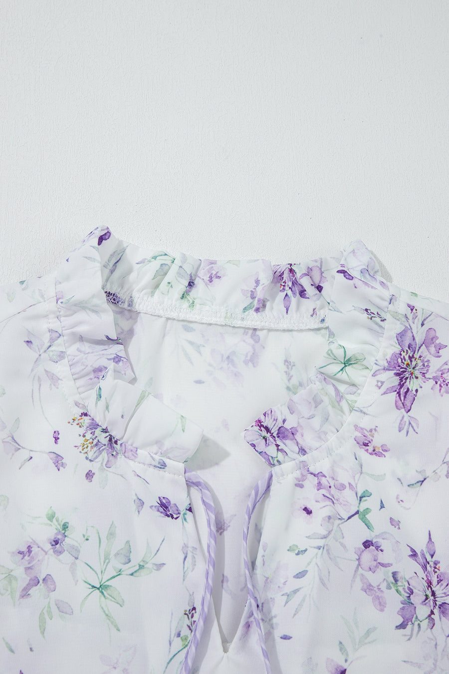 Plus Size Lavender Floral Frill V-Neck Blouse