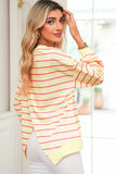 Striped Overlap Back Drop Shoulder Pullover Sweatshirt- 2 Colors