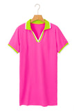 Neon Pink Contrast Neckline T-Shirt Mini Dress