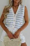 Striped V-Neck Button-Up Knit Vest- 2 Colors