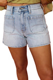Light Wash High Rise Front Pocket Denim Shorts