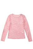 Pink Floral Lace Sheer Long Sleeve Blouse