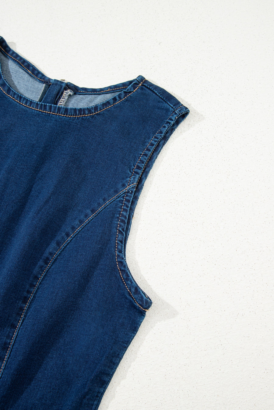 Dark Blue Zip-Up Bodycon Sleeveless Denim Mini Dress