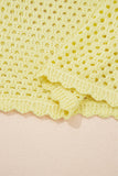 Yellow Cream Scalloped Trim Hollow Out Knit Long Sleeve Top