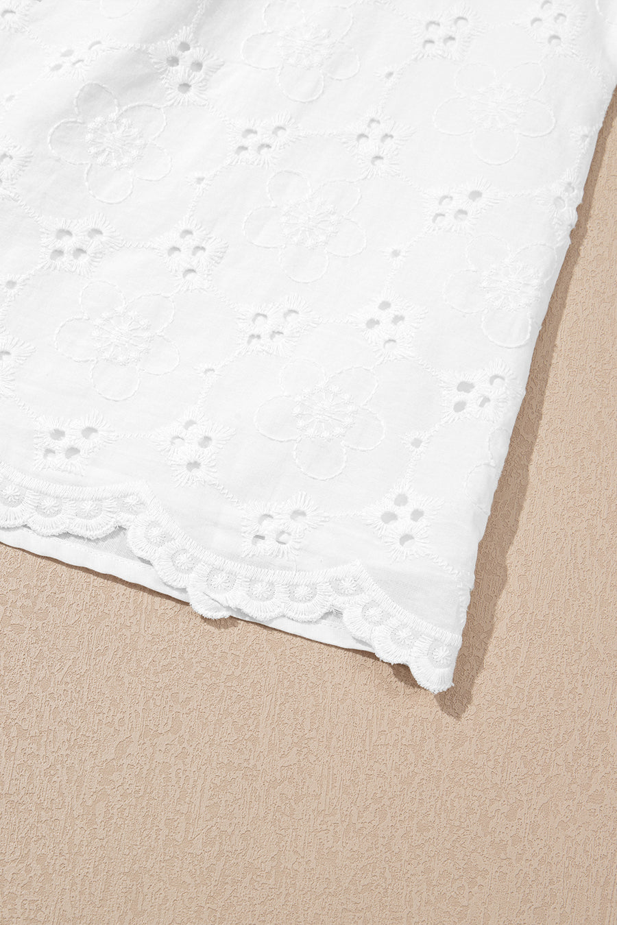 V-Neck Short Sleeve Eyelet Button-Up Blouse- 3 Colors