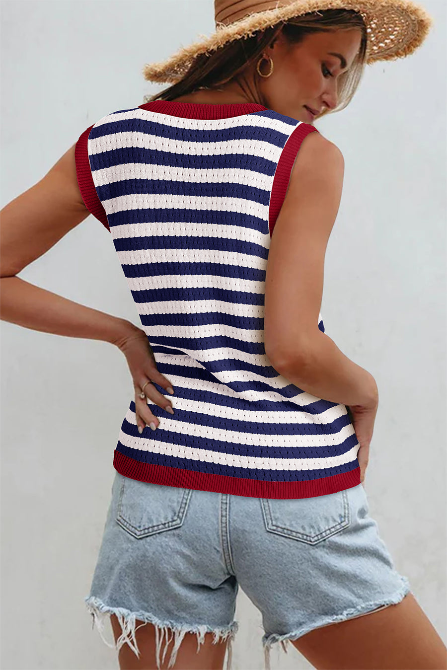 Striped Contrast Trim Sleeveless Sweater Vest- 3 Colors