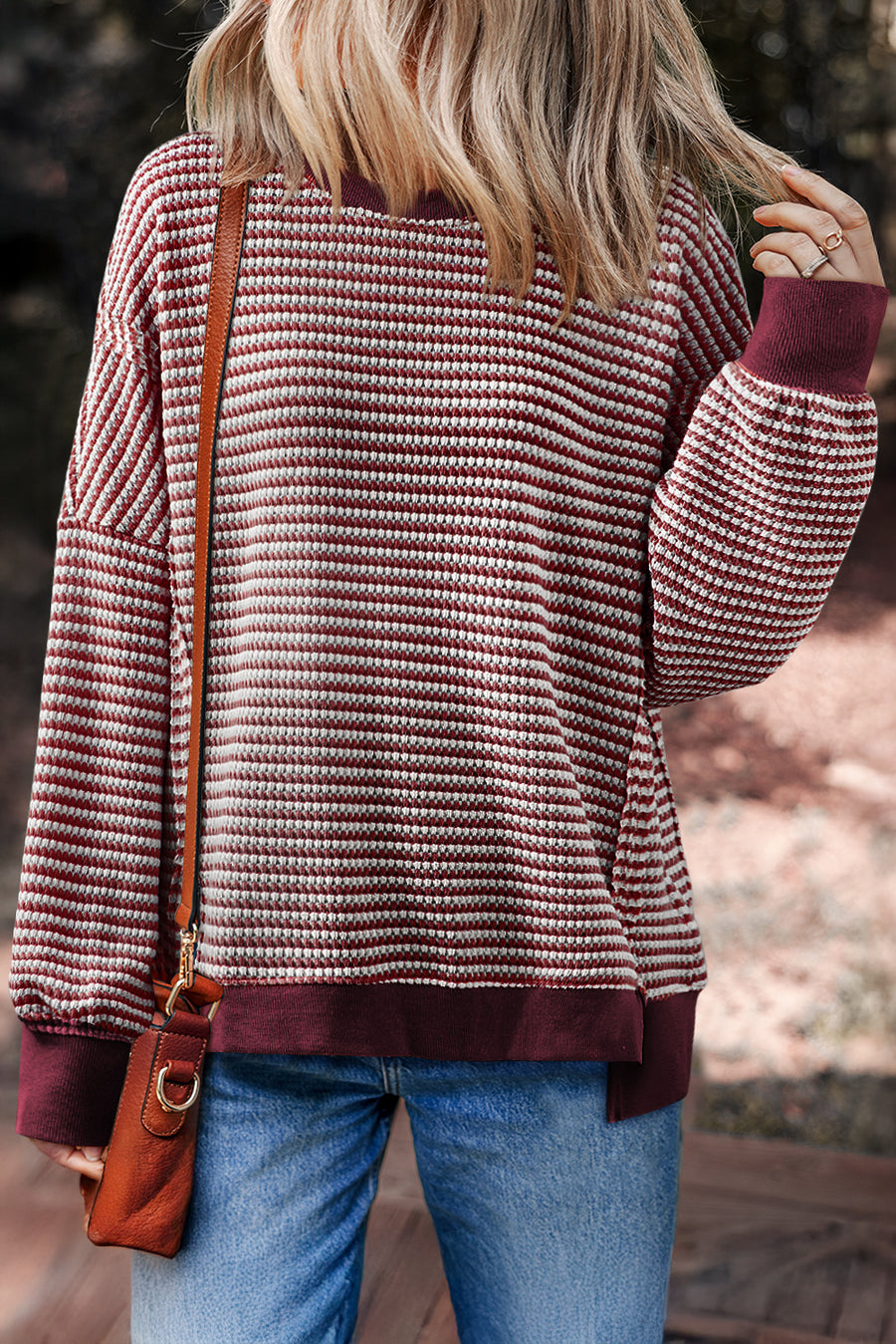 Striped Ribbed Exposed Seam Long Sleeve Oversized Top- 3 Colors