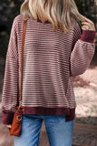 Striped Ribbed Exposed Seam Long Sleeve Oversized Top- 3 Colors