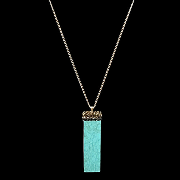 Gold Tone Natural Pendant Necklace with Accent Stones- Turquoise