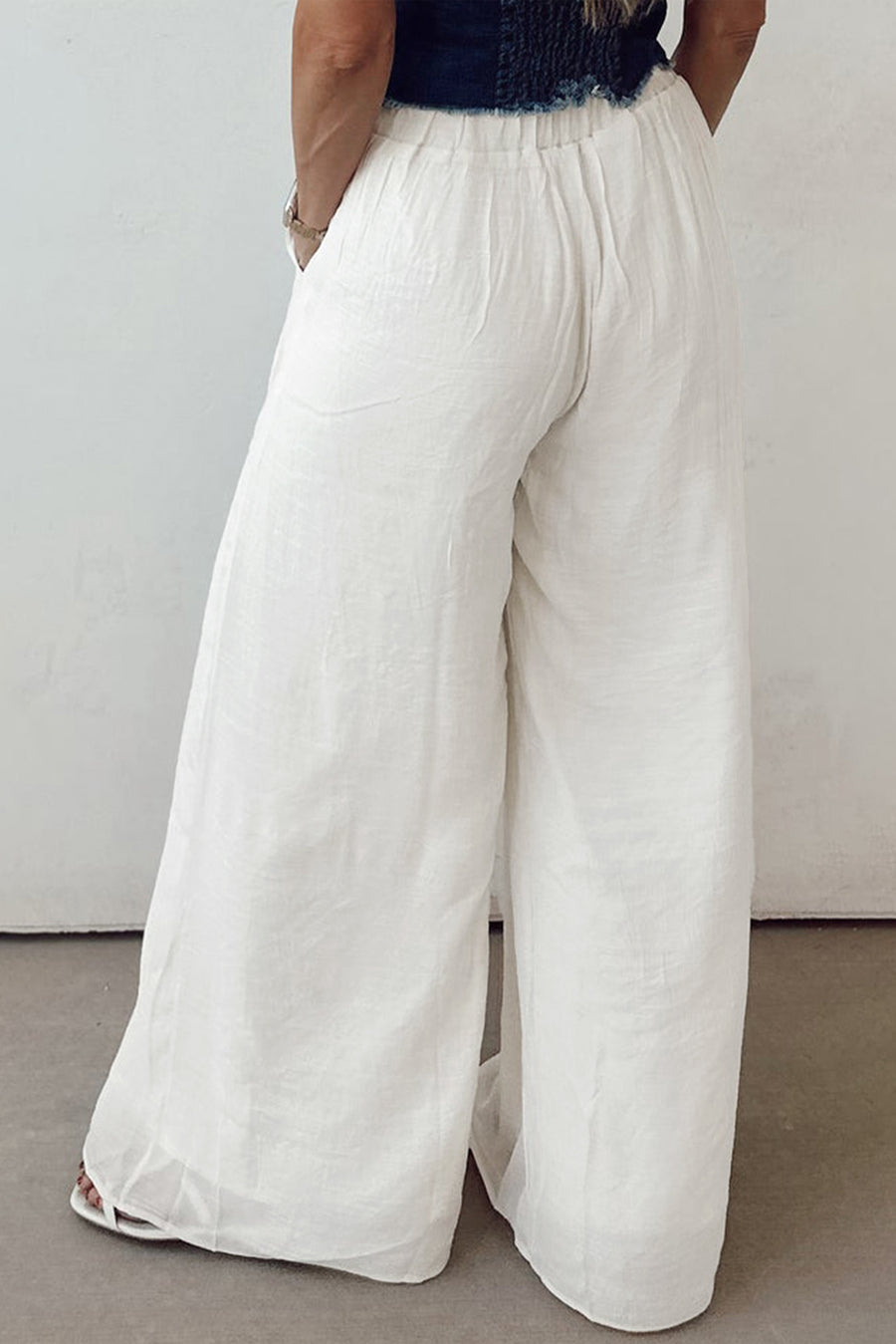 White Pleated Loose Fit Wide Leg Pants