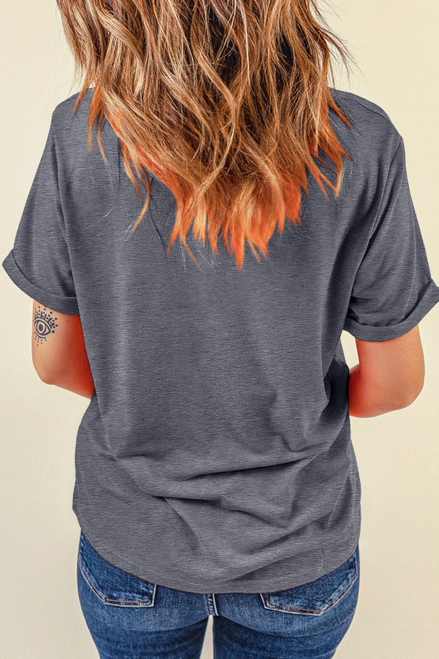 Gray American Flag Bow Patchwork Print Crew Neck Graphic T-Shirt