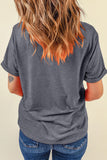 Gray American Flag Bow Patchwork Print Crew Neck Graphic T-Shirt