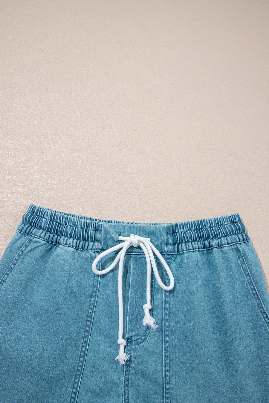 Drawstring Elastic Waist Denim Shorts