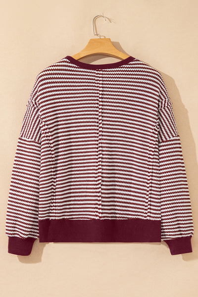 Striped Ribbed Exposed Seam Long Sleeve Oversized Top- 3 Colors