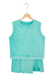 Yellow Cream Solid Color Washed Sleeveless Top Split Skort Cotton 2pcs Outfit