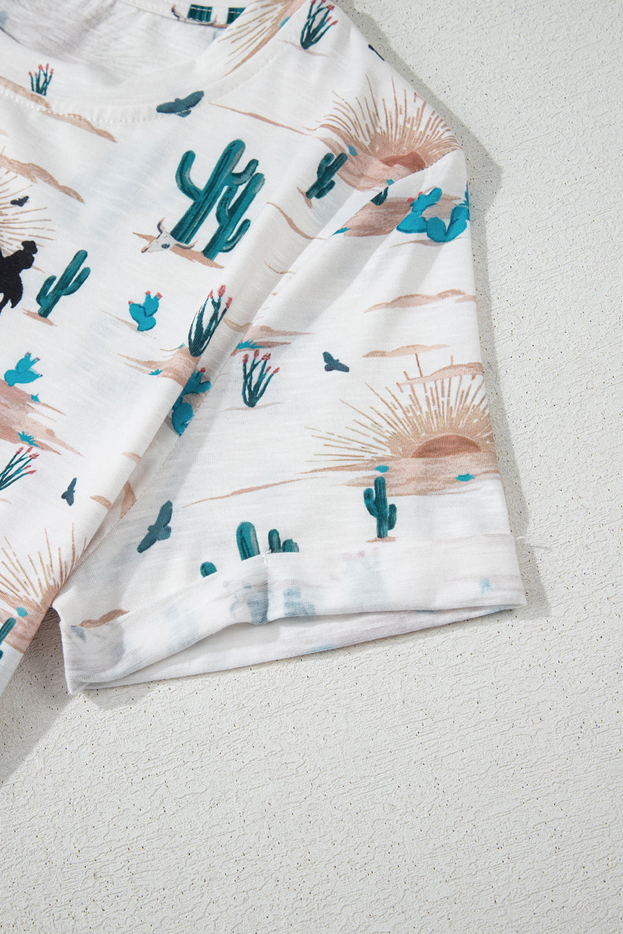 Beige Cactus Cowboy Crew Neck Short Sleeve Graphic T-Shirt