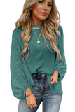 Spearmint Swiss Dot Mock Neck Balloon Sleeve Blouse