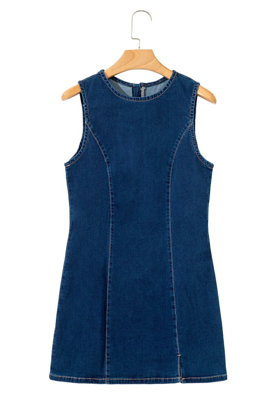 Dark Blue Zip-Up Bodycon Sleeveless Denim Mini Dress