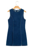 Dark Blue Zip-Up Bodycon Sleeveless Denim Mini Dress