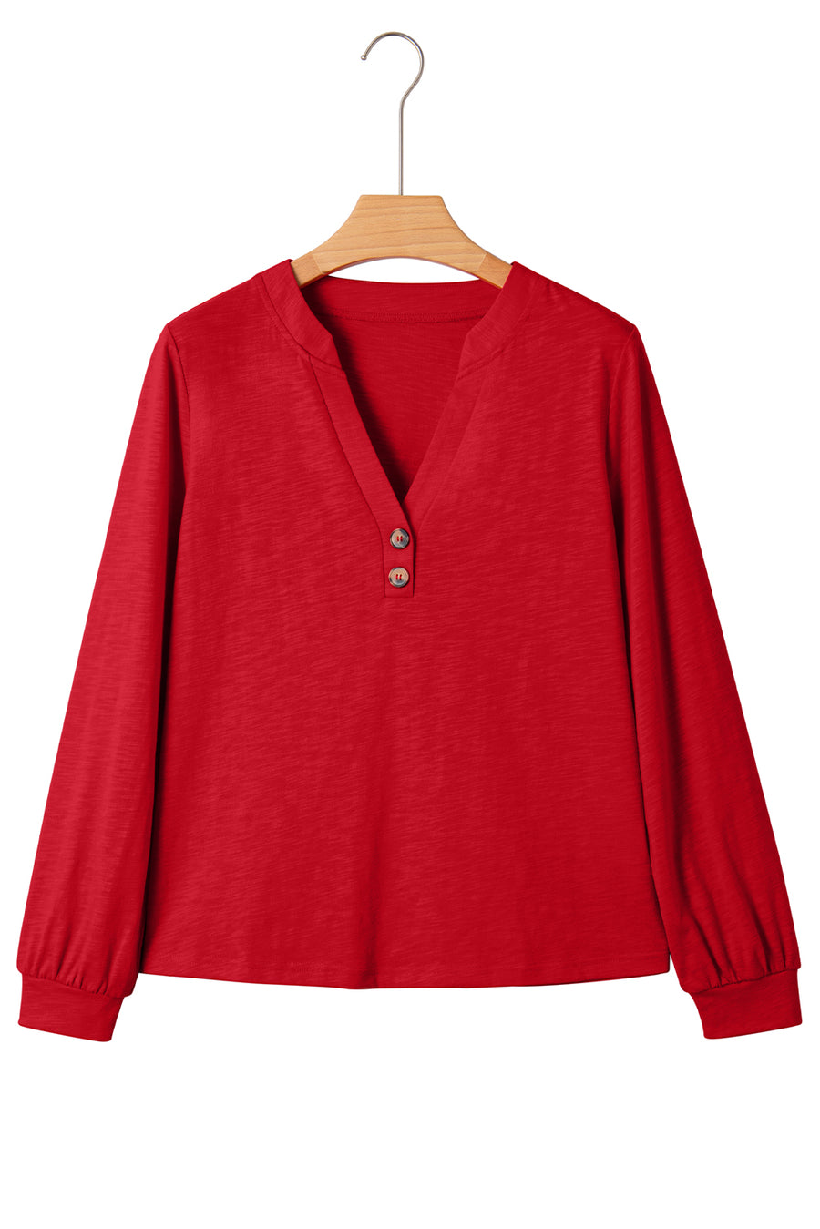 Button-Up V-Neck Long Sleeve Top- 3 Colors
