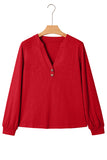 Button-Up V-Neck Long Sleeve Top- 3 Colors