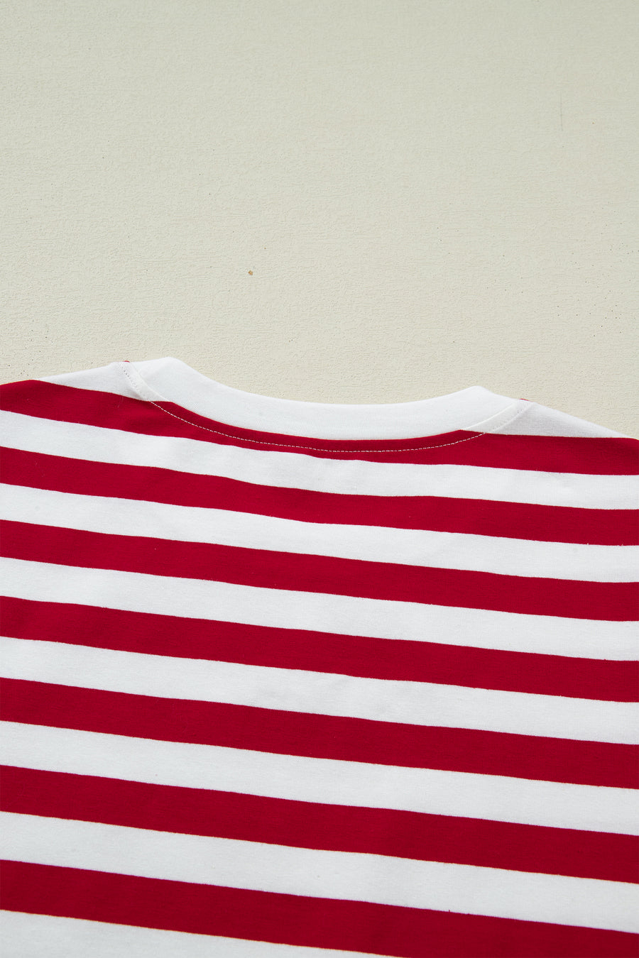 Red and White Striped Crew Neck T-Shirt