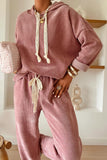 Contrast Drawstring Hoodie and High Waist Pants Corduroy Set- 5 Colors