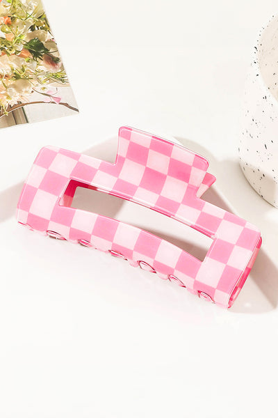 Sky Blue Checkered Print Hollow Out Hair Clip