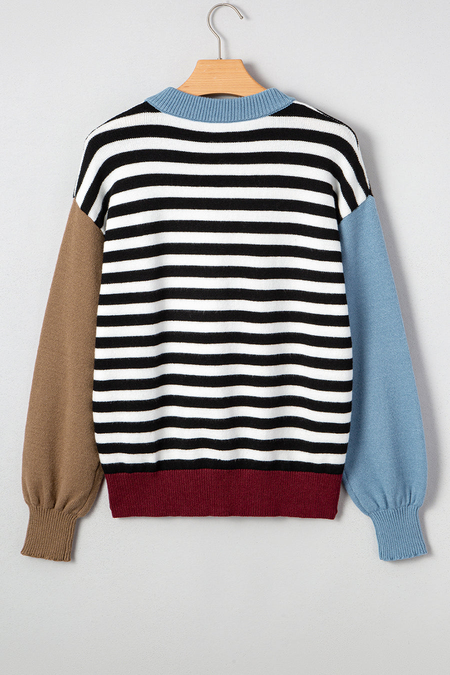 Striped Color Block Patchwork Long Sleeve Sweater